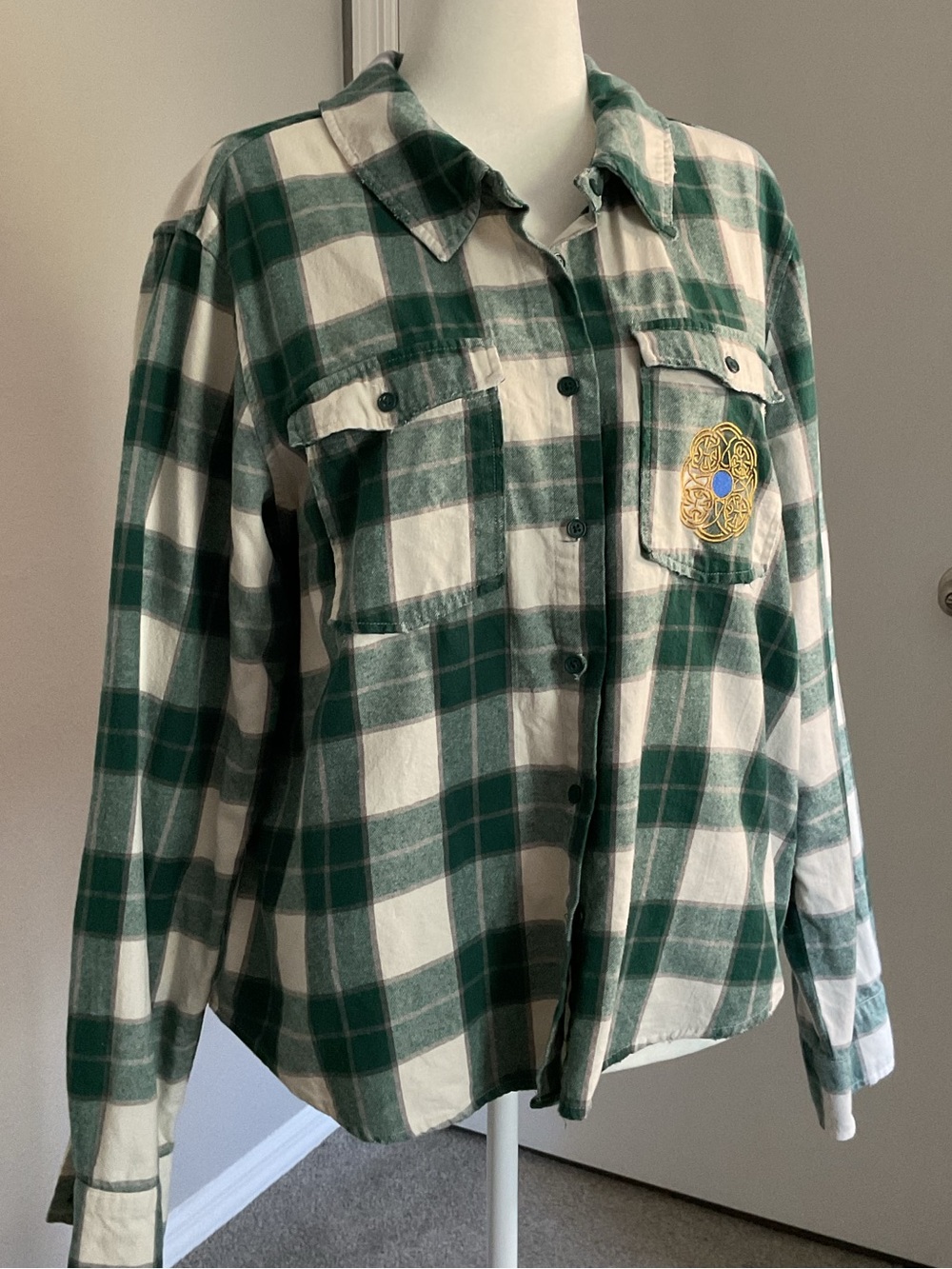 Pixar Brave Green and White Plaid Button-Up Shirt Jacket